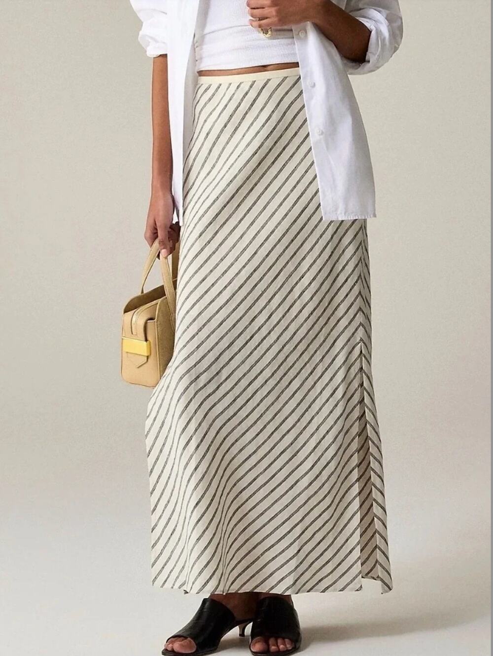 J. Crew Gwyneth Slip Skirt In Striped Linen Spring 2025 XS Preppy Quiet Luxury